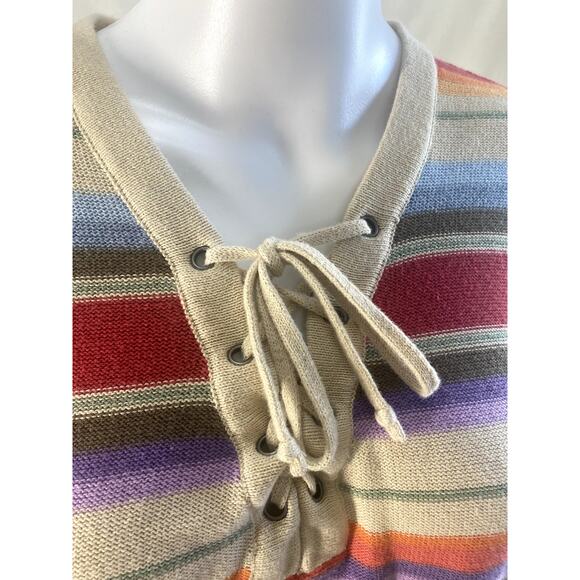 Chaps Aztec Southwestern Striped Lace Up Sweater Size 2X - Picture 10 of 11